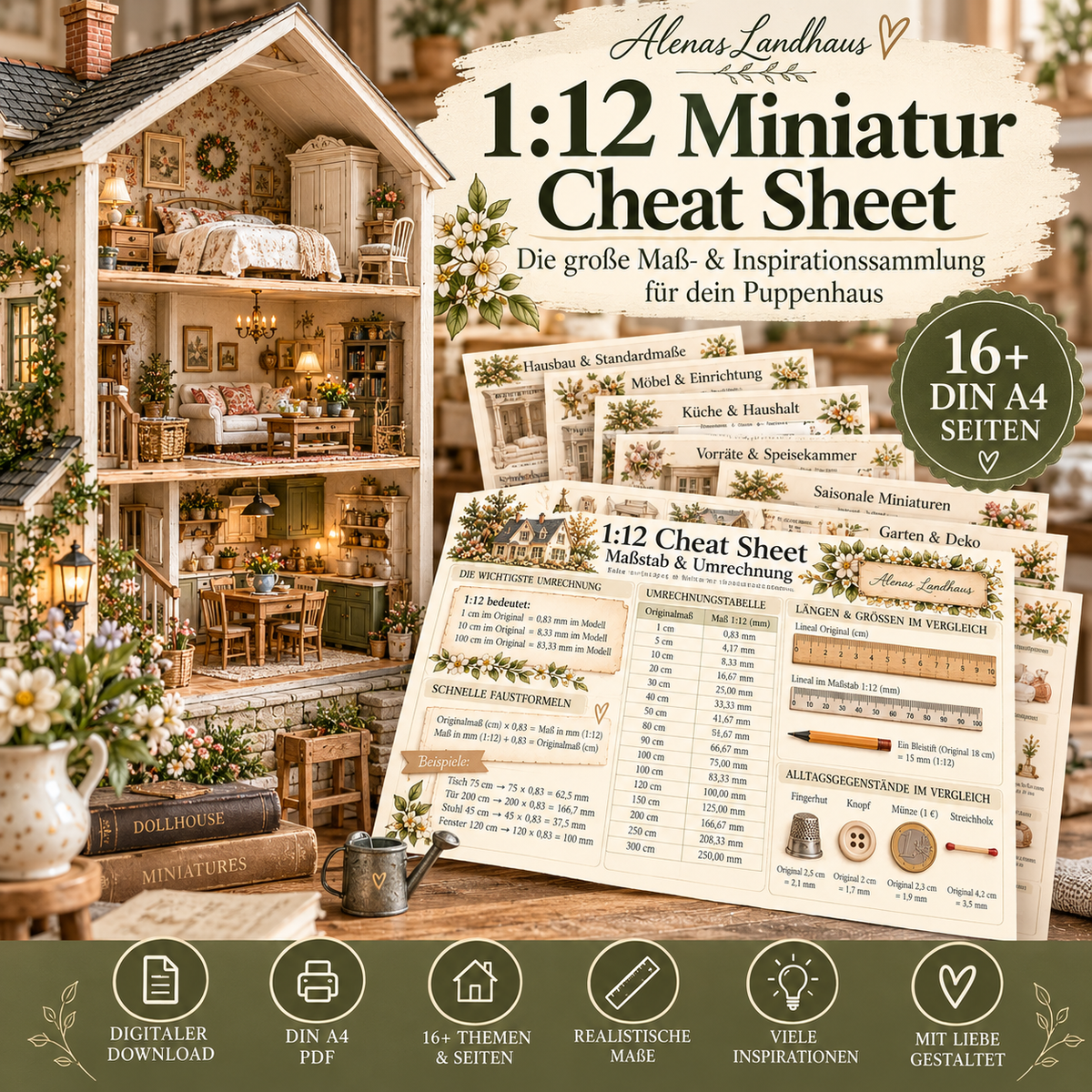 1:12 Miniatur Cheat Sheet | Die große Maß- & Inspirationssammlung für dein Puppenhaus