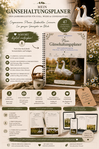 Mein Gänsehaltungsplaner | Dein Jahresbegleiter für Stall, Weide & Gänsehaltung