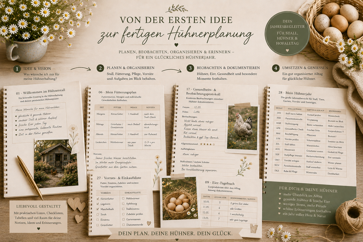 Mein Hühnerhaltungsplaner | Dein Jahresbegleiter für Stall, Hühner & Hofalltag