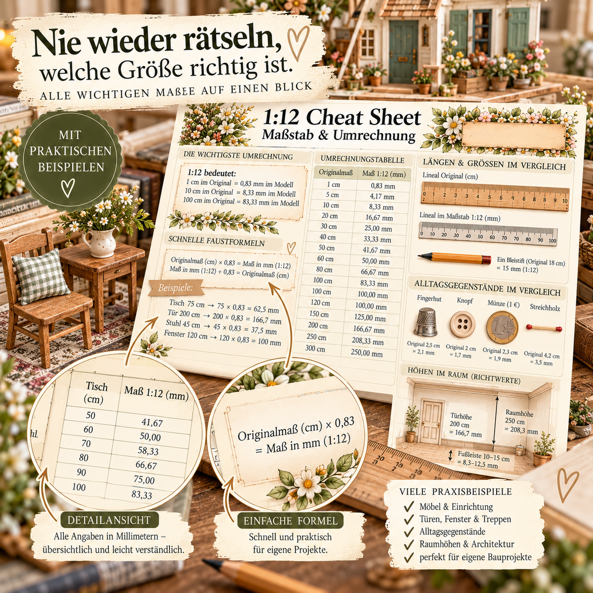 1:12 Miniatur Cheat Sheet | Die große Maß- & Inspirationssammlung für dein Puppenhaus